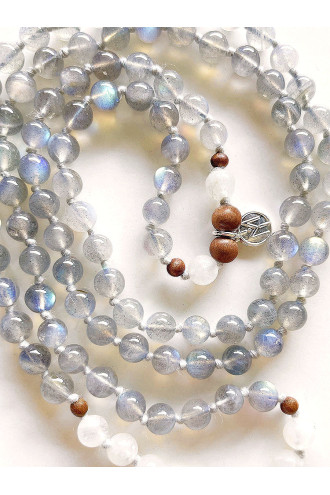 Full Moon Mala con Gemas naturales y Sándalo. Collar de meditación y yoga. 2