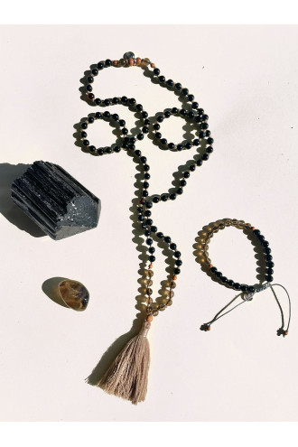 Light & Dark Pulsera con Gemas naturales y Sándalo. Collar de meditación y yoga. 2