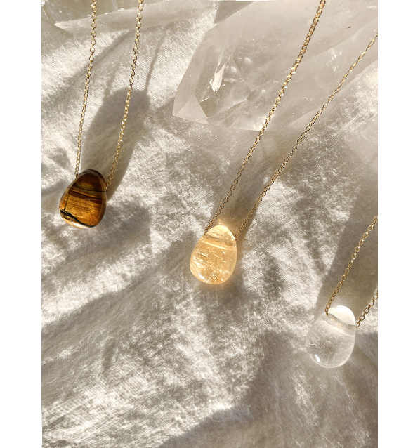 Manipura collar de Oro24K Citrino, Cuarzo y Ojo de Tigre