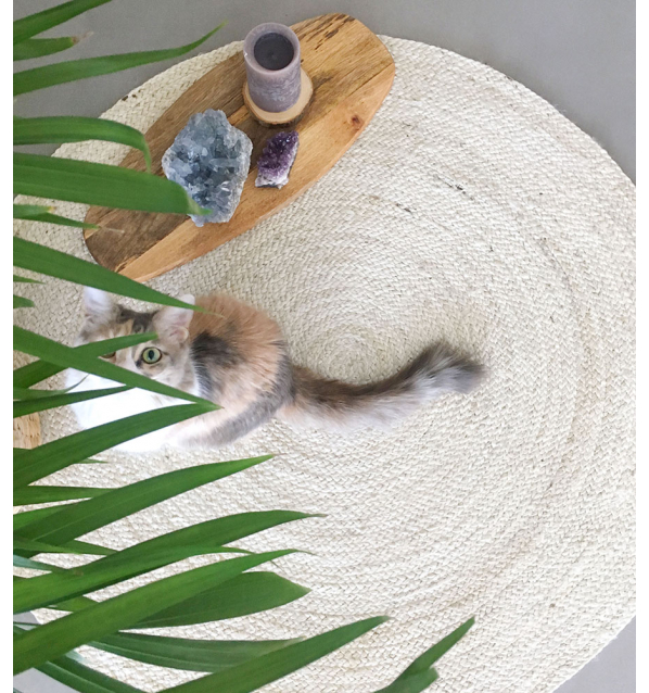 Alfombra redonda de yute blanco sostenible