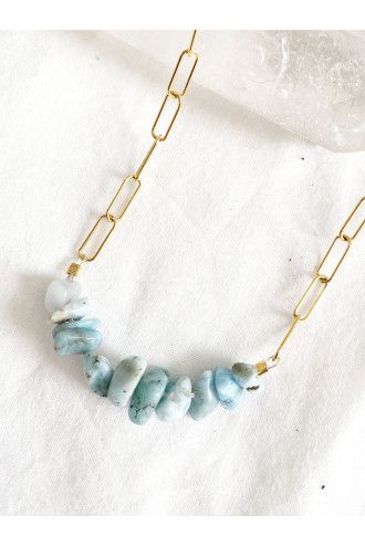 Visuddha collar de Plata y Oro de 24 kilates con Larimar natural 2