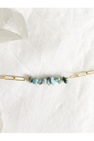 Visuddha pulsera de Plata y Oro de 24 kilates con Larimar natural 2