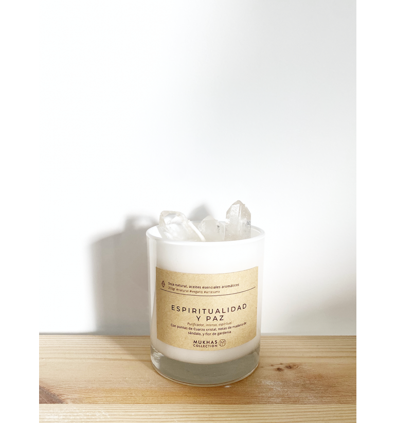 Vela de Soja y Cuarzo cristal: Espiritualidad y Paz