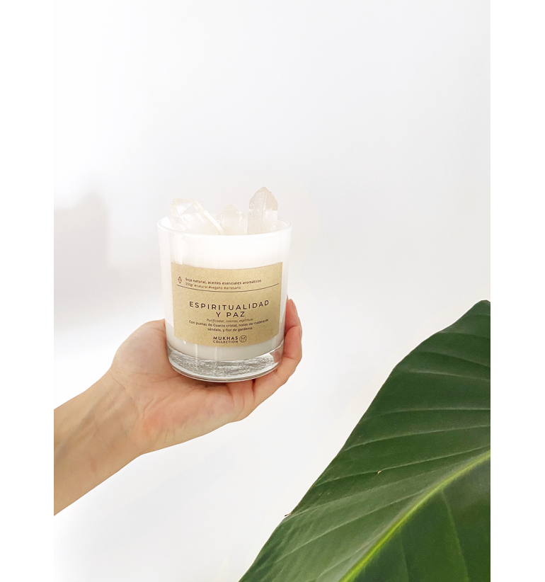 Vela de Soja y Cuarzo cristal: Espiritualidad y Paz