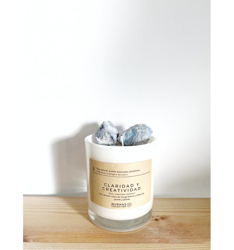Vela de Soja y Larimar: Claridad y creatividad