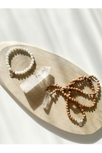 Dagaz Mala con Gema natural en Biterminado y Sándalo. Collar de meditación y yoga 2