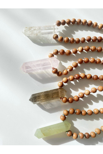 Dagaz Mala con Gema natural en Biterminado y Sándalo. Collar de meditación y yoga 2