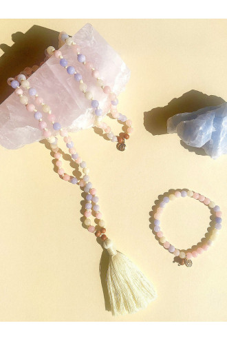 Lakshmi pulsera con Gemas naturales y Sándalo. Collar de meditación y yoga. 2