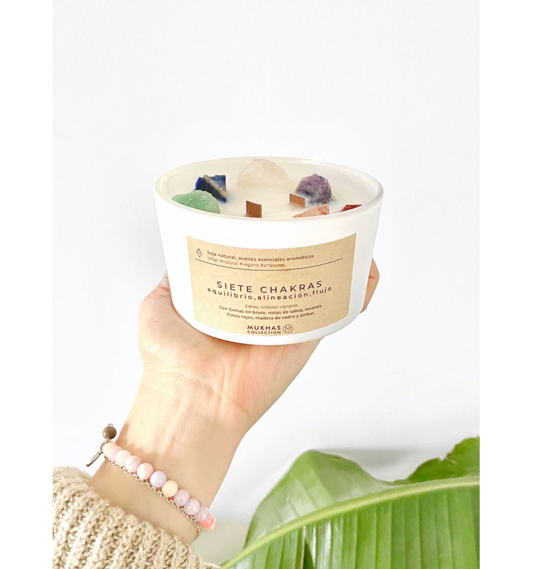 Vela de Soja y Gemas en bruto Siete...